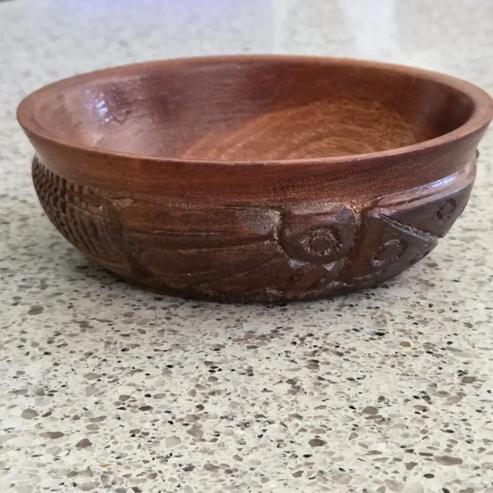 VTG Hand Carved Wooden Bowl Small Trinket Dish Handcrafted Design Honduras C.A.